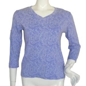 FRESH PRODUCE Top, M, Cornflower Blue, 3/4 sleeves, Leafy print, Tiny pocket